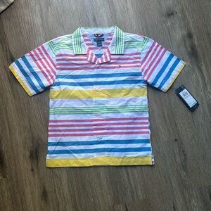 Tommy Hilfiger NWT size 6 polo button-down short sleeve linen shirt multicolor